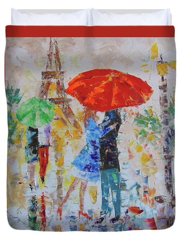 Frederic Payet Duvet Cover featuring the painting Les Amoureux a Paris by Frederic Payet