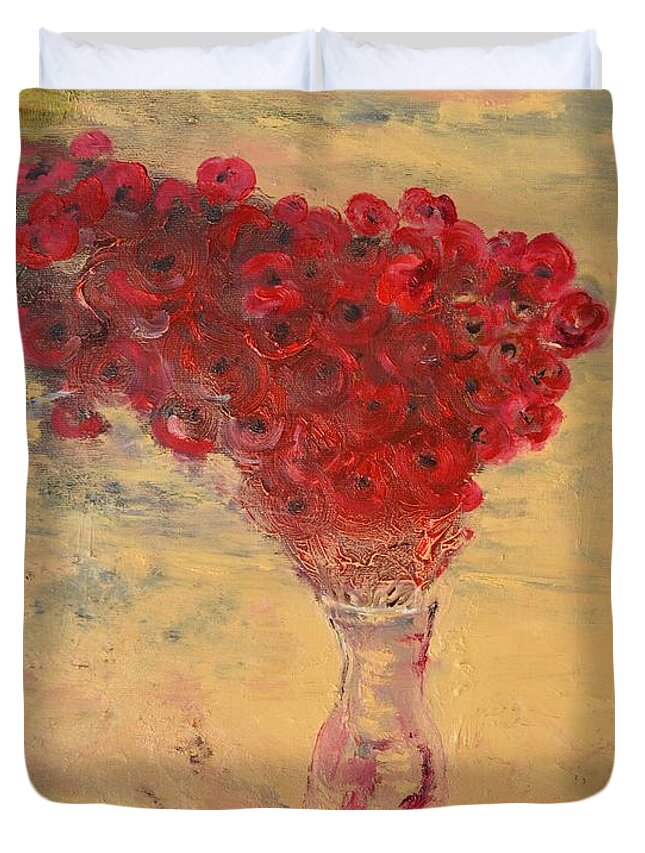 Poppies Duvet Cover featuring the painting Lest We Forget by Evelina Popilian