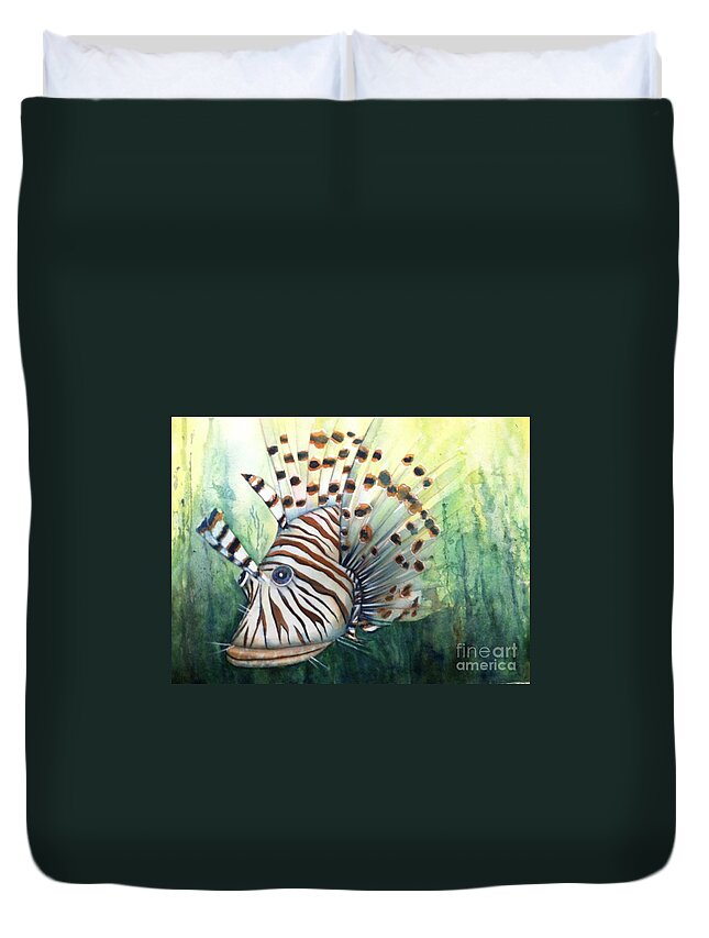 Lionfish Duvet Cover featuring the painting Lionfish by Midge Pippel