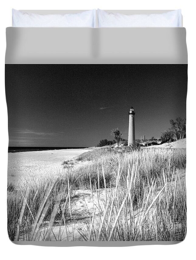 Beach Duvet Cover featuring the photograph Little Sable Light Station - Film Scan #2 by Larry Carr