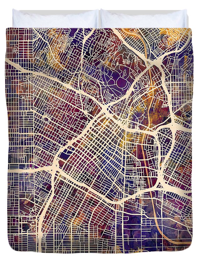 Los Angeles Duvet Cover featuring the digital art Los Angeles City Street Map #1 by Michael Tompsett