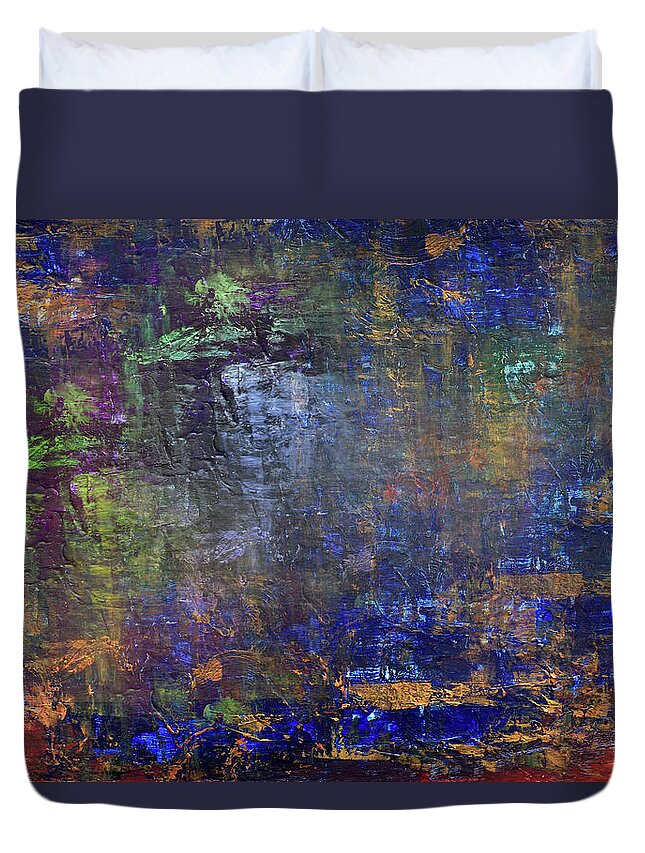Blue Duvet Cover featuring the mixed media Lost Lake #1 by Davina Nicholas