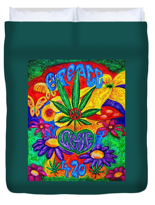 420 Duvet Cover featuring the painting Love and Peace #1 by Diana Haronis