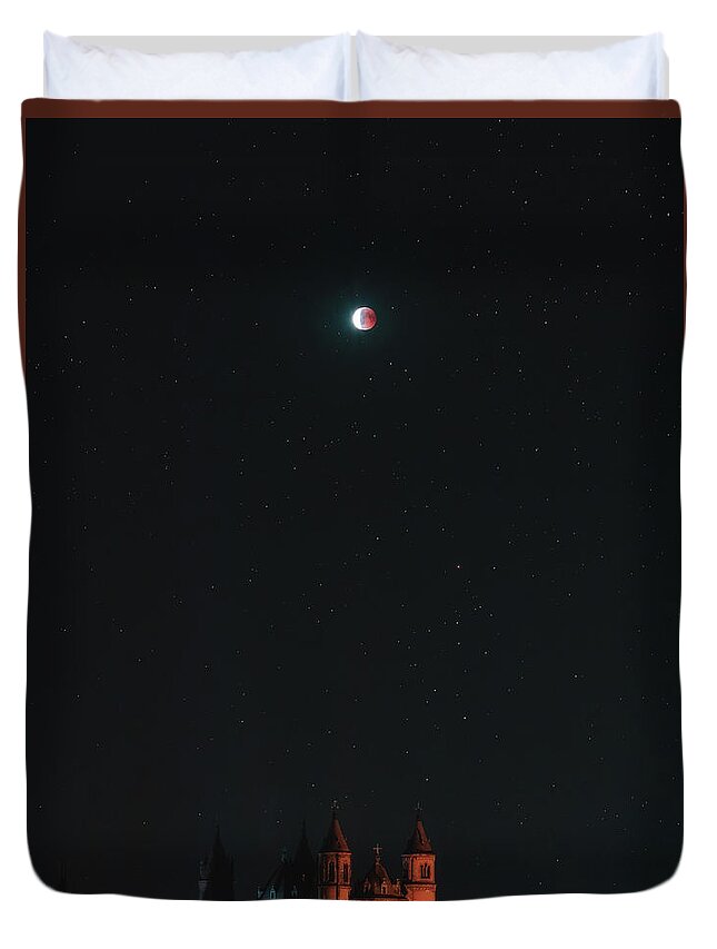 Worms Duvet Cover featuring the photograph Lunar Eclipse, July 2018 #1 by Marc Braner