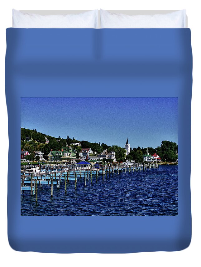 Mackinac Island Michigan Duvet Cover featuring the photograph Mackinac by the Docks #1 by Rachel Cohen