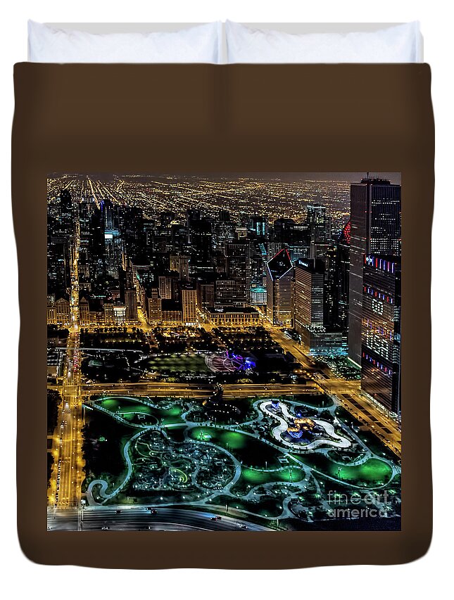 Chicago Duvet Cover featuring the photograph Maggie Daley Park in Chicago Aerial Photo #2 by David Oppenheimer