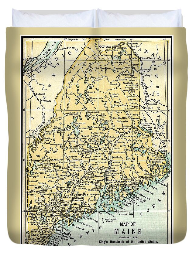 Maine Duvet Cover featuring the photograph Maine Antique Map 1891 by Phil Cardamone