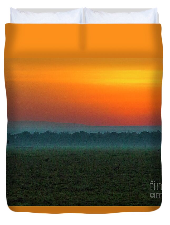 Masai Mara Duvet Cover featuring the photograph Masai Mara Sunrise #1 by Karen Lewis