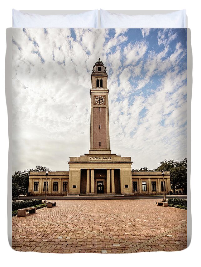 Memorial Duvet Cover featuring the photograph Memorial Tower - LSU by Scott Pellegrin