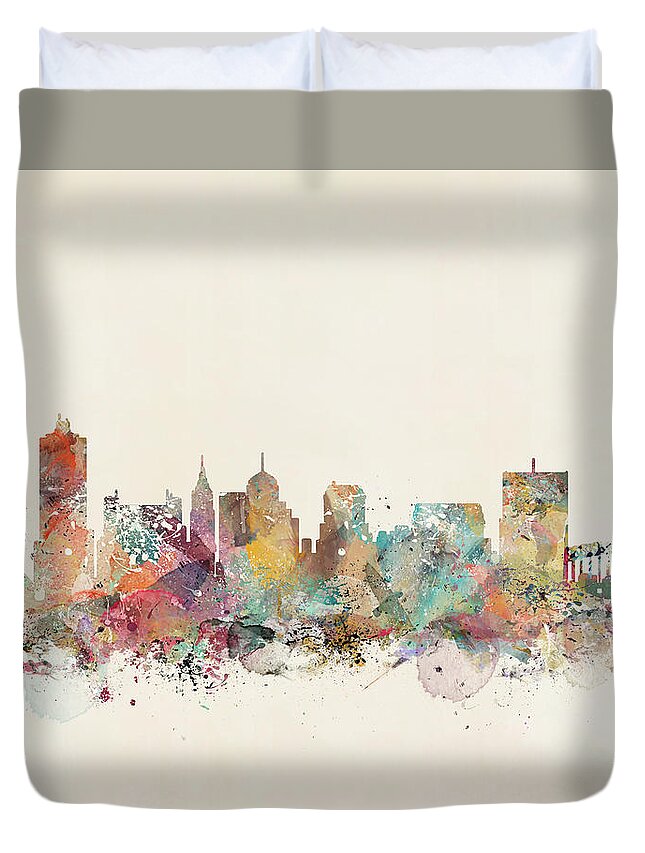 Memphis Tennessee Duvet Cover featuring the painting Memphis City Skyline by Bri Buckley