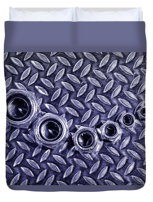 Hardware Duvet Cover featuring the photograph Metal Metric Nuts #1 by John Paul Cullen