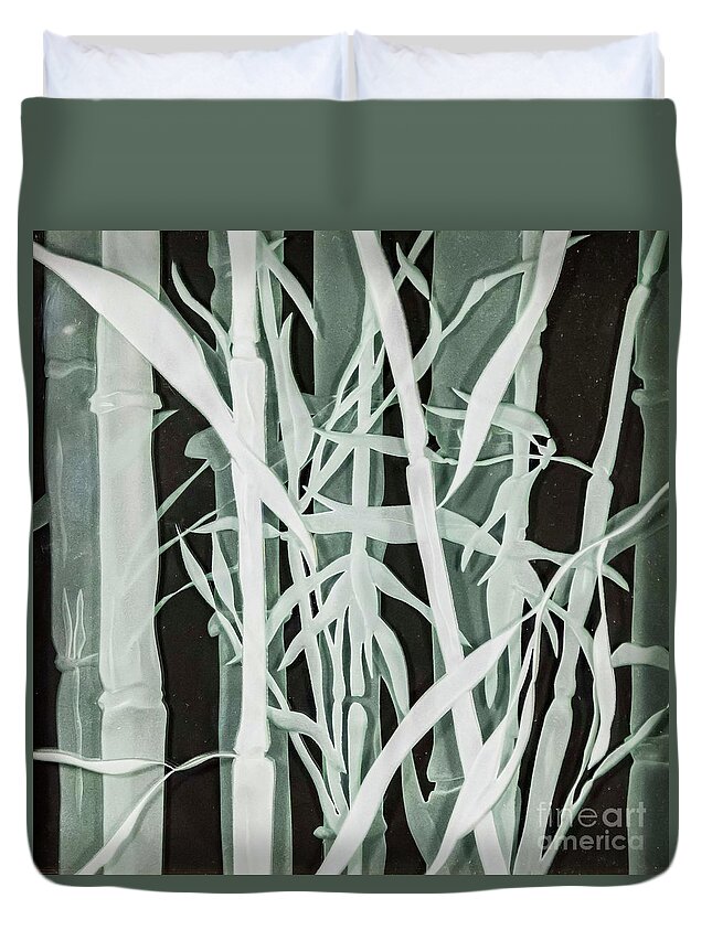 Carved Glass Duvet Cover featuring the glass art Midnight Bamboo by Alone Larsen
