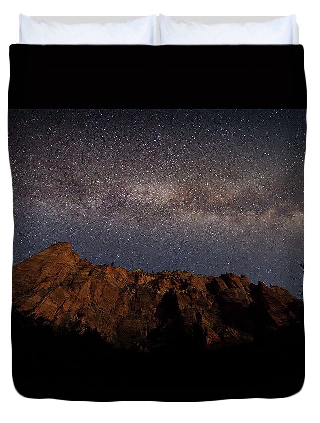 Milkyway Duvet Cover featuring the photograph Milky Way Galaxy Over Zion Canyon #2 by David Watkins