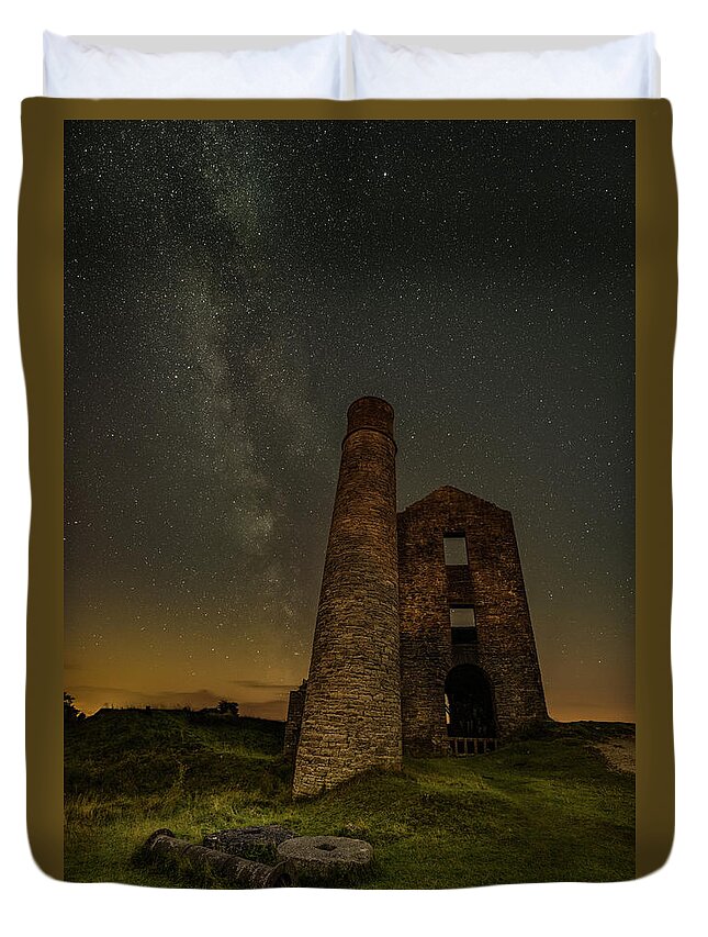 Derbyshire Duvet Cover featuring the photograph Milky Way Over Old Mine Buildings. #1 by Andy Astbury