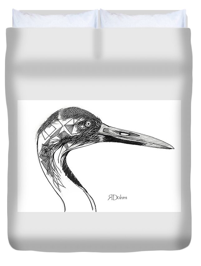 Whooping Crane Duvet Cover featuring the drawing Miracle Bird #1 by Regan Dohm