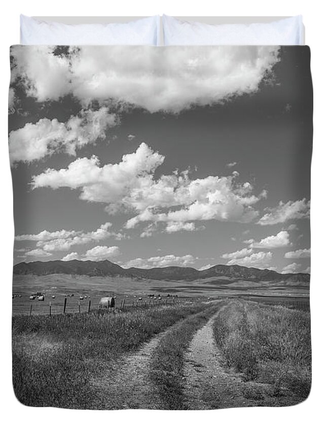 Montana Duvet Cover featuring the photograph Montana Countryside Black and White #1 by John McGraw