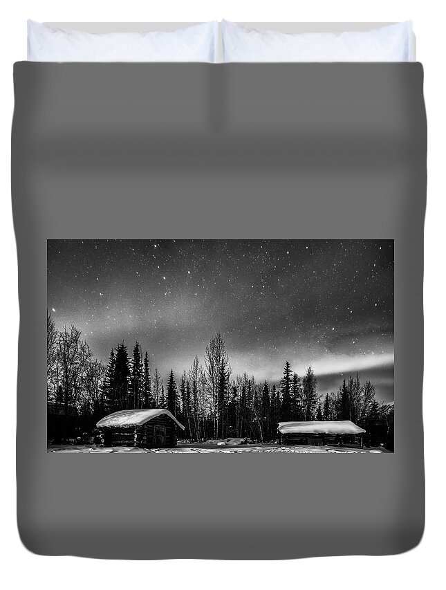 Alaska Duvet Cover featuring the photograph Moonlight and Aurora by John Roach