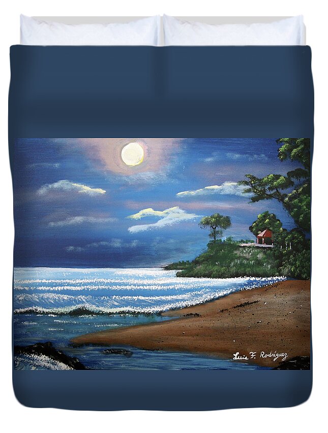 Moonlight Duvet Cover featuring the painting Moonlight In Rincon II by Luis F Rodriguez