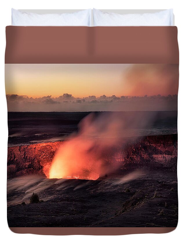 Halemaumau Crater Duvet Cover featuring the photograph Morning Eruption by Nicki Frates