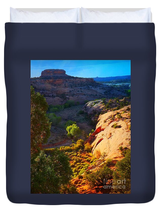 Sandstone Canyon South Of Moab Utah Duvet Cover featuring the digital art Mystic Utah #1 by Annie Gibbons