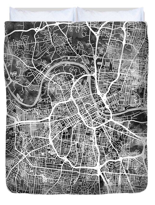Nashville Duvet Cover featuring the digital art Nashville Tennessee City Map by Michael Tompsett