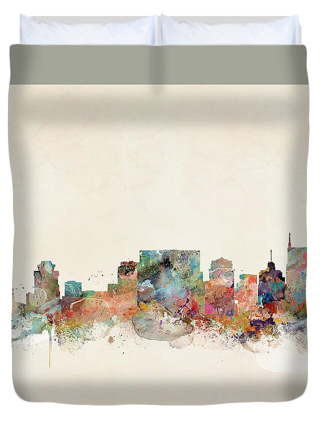 Nadhville City Skyline Duvet Cover featuring the painting Nashville Tennessee Skyline by Bri Buckley