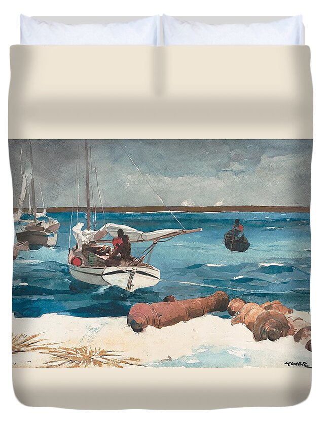 Winslow Homer Duvet Cover featuring the drawing Nassau #2 by Winslow Homer