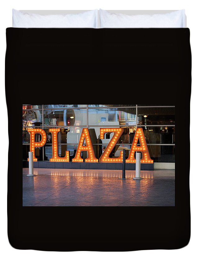  Duvet Cover featuring the photograph Neon Plaza by Carl Wilkerson