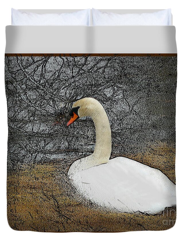 Swan Duvet Cover featuring the photograph Nesting Swan #2 by Dee Flouton