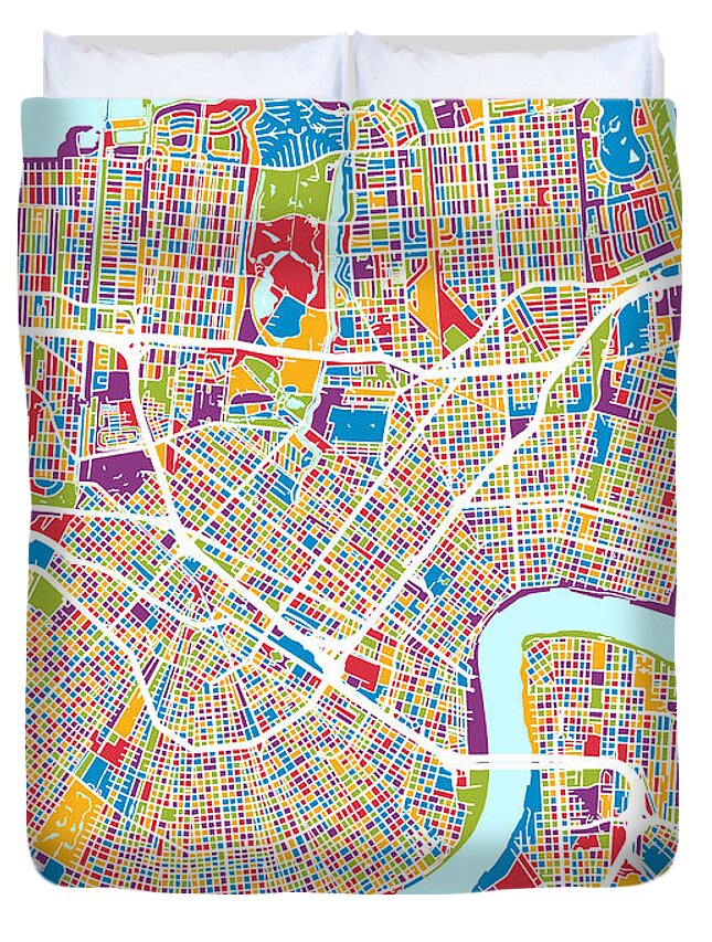 Street Map Duvet Cover featuring the digital art New Orleans Street Map #1 by Michael Tompsett