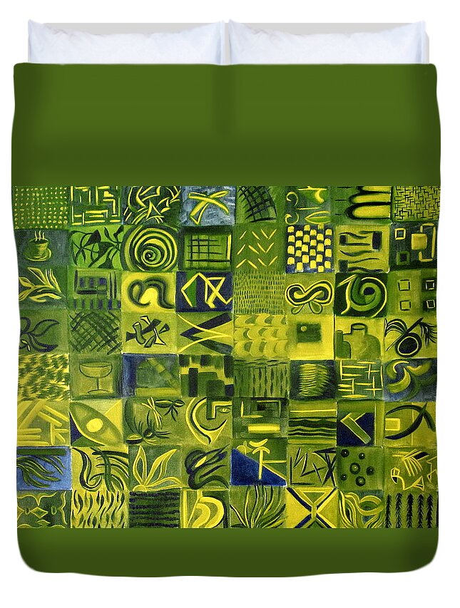 Green Duvet Cover featuring the painting Night On The Lawn by Patricia Cleasby
