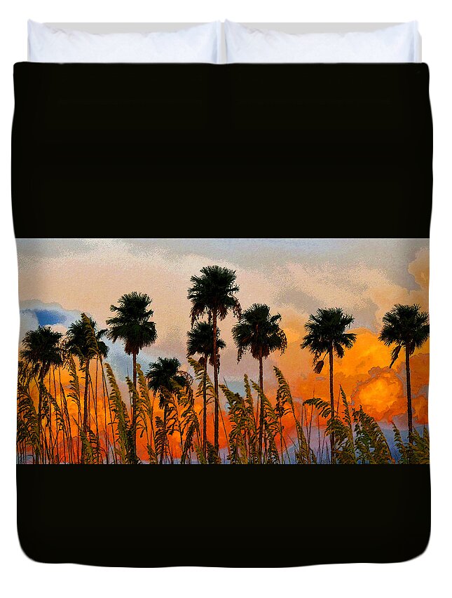 Nine Palms Duvet Cover featuring the painting Nine palms #1 by David Lee Thompson