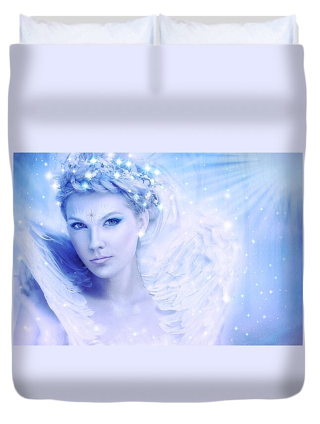 Woman Duvet Cover featuring the digital art Nymph of February by Lilia D