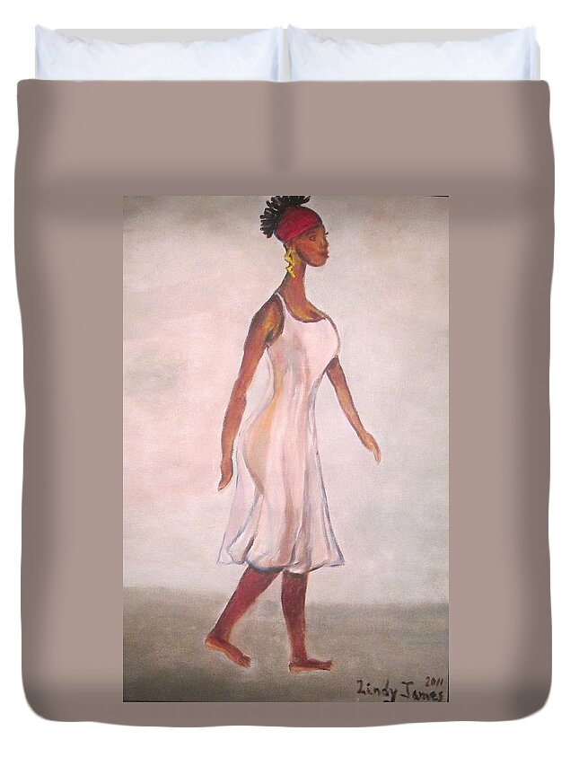 Walk Duvet Cover featuring the painting Off for a Stroll by Jennylynd James