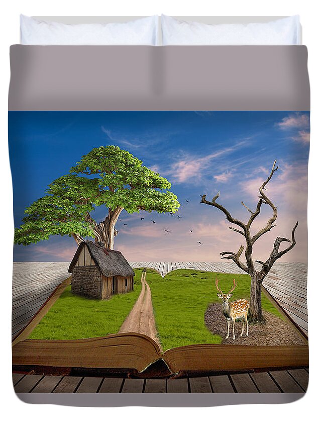 Tree Duvet Cover featuring the mixed media Oh Deer #1 by Marvin Blaine