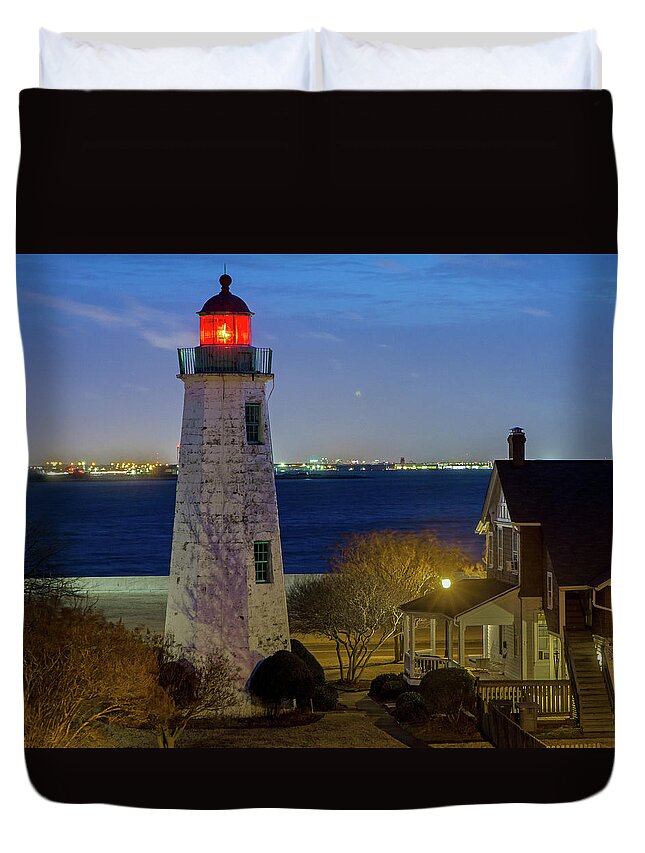 Old Point Comfort Light Duvet Cover featuring the photograph Old Point Comfort Light #1 by Jerry Gammon