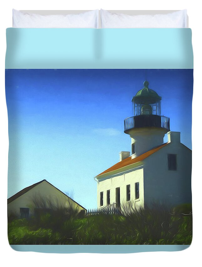 Composites Duvet Cover featuring the photograph Old Point Loma Lighthouse #1 by Linda Dunn