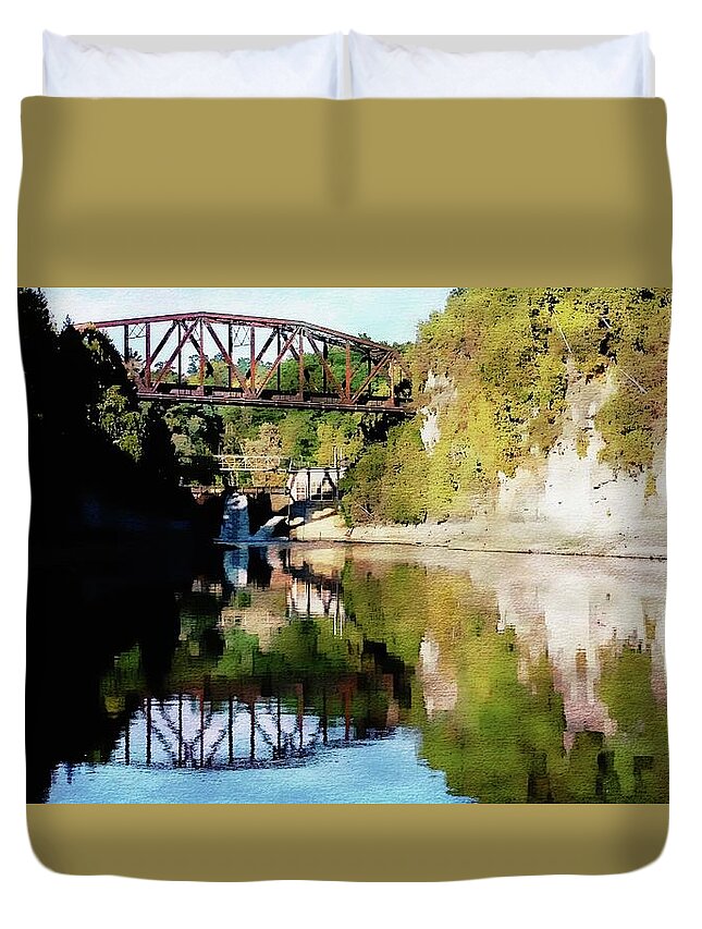 United States Duvet Cover featuring the photograph Old Railway Bridge Over The Winooski River #1 by Joseph Hendrix