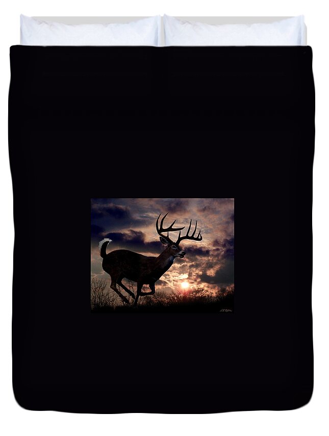 Whitetail Deer Duvet Cover featuring the digital art On The Run #1 by Bill Stephens