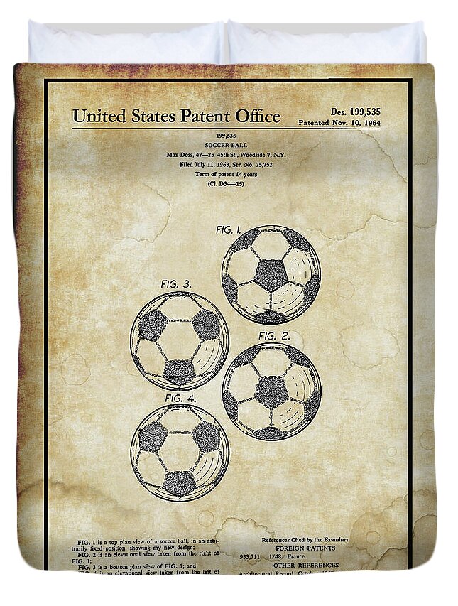 Soccer Duvet Cover featuring the digital art Original 1964 Vintage Soccer Ball Patent #1 by Doc Braham