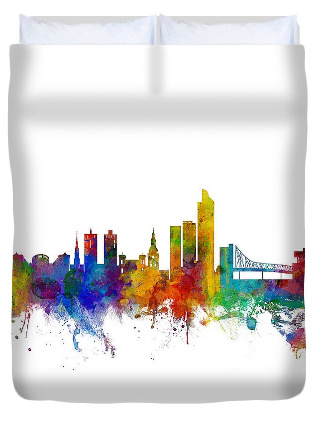 Norway Duvet Cover featuring the digital art Oslo Norway Skyline by Michael Tompsett