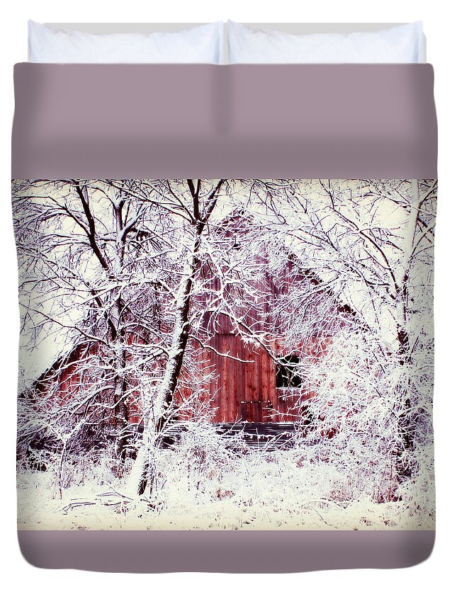 Winter Scene Duvet Cover featuring the photograph Our Barn #1 by Julie Hamilton