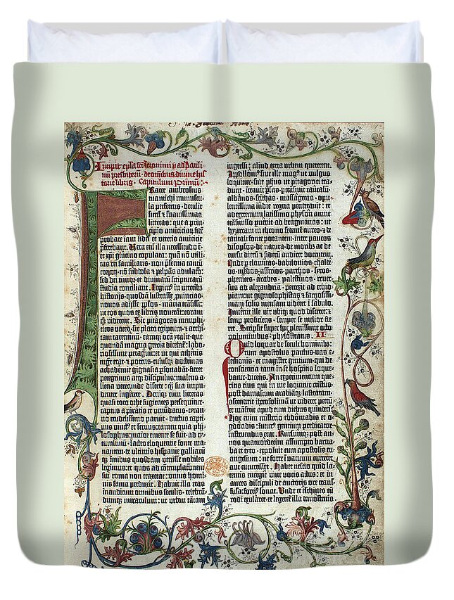 History Duvet Cover featuring the photograph Page Of The Gutenberg Bible, 1455 #1 by Photo Researchers