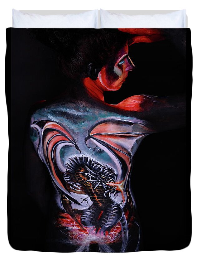 Dragon Duvet Cover featuring the photograph Painful Release #2 by Angela Rene Roberts and Cully Firmin
