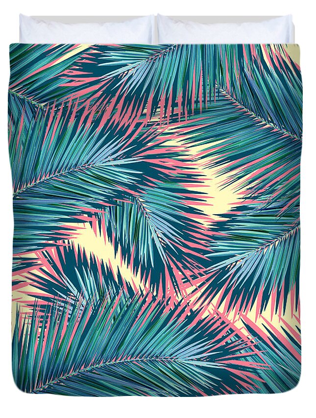 Tropical Leaves. Nature Design Duvet Cover featuring the digital art Exotic Summer tropical plant by Mark Ashkenazi