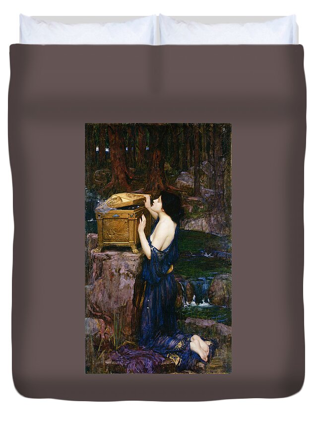 John William Waterhouse Duvet Cover featuring the painting Pandora #1 by John William Waterhouse