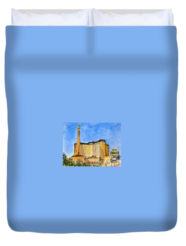 The Paris Duvet Cover featuring the painting Paris Hotel And Casino #1 by Vicki Housel