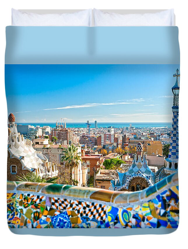 Architecture Duvet Cover featuring the photograph Park Guell Barcelona #1 by Luciano Mortula