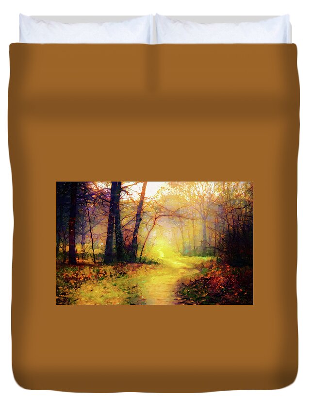 Path In The Woods Duvet Cover featuring the mixed media Path in the woods #1 by Lilia S