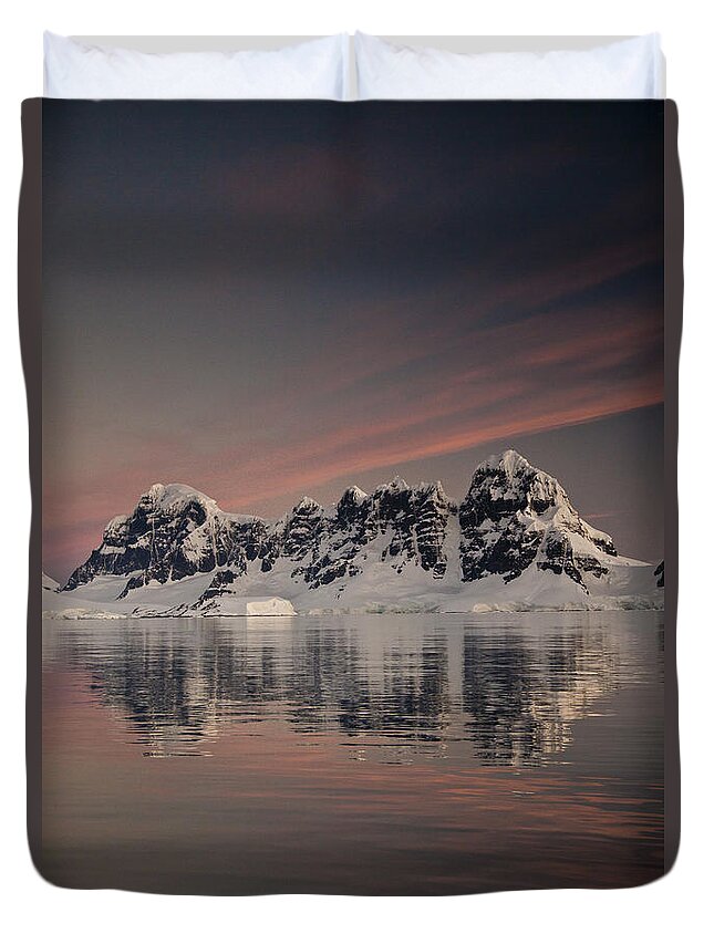 00479585 Duvet Cover featuring the photograph Peaks At Sunset Wiencke Island by Colin Monteath